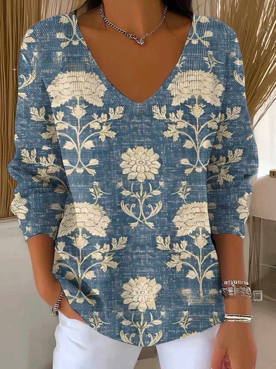 Béatrice – Kolorowy sweter z dekoltem w serek