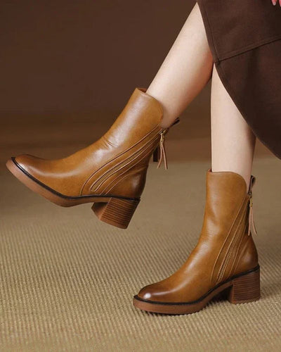 Valorine™ | Czarne skórzane botki z wygodnym obcasem, eleganckie i ponadczasowe