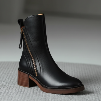 Valorine™ | Czarne skórzane botki z wygodnym obcasem, eleganckie i ponadczasowe